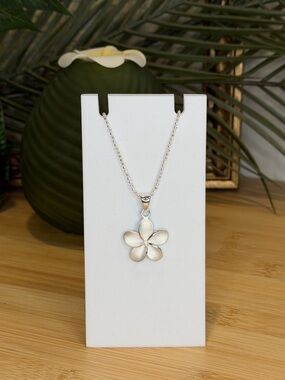 Sterling Silver Hawaiian Plumeria Flower Pendant Necklace